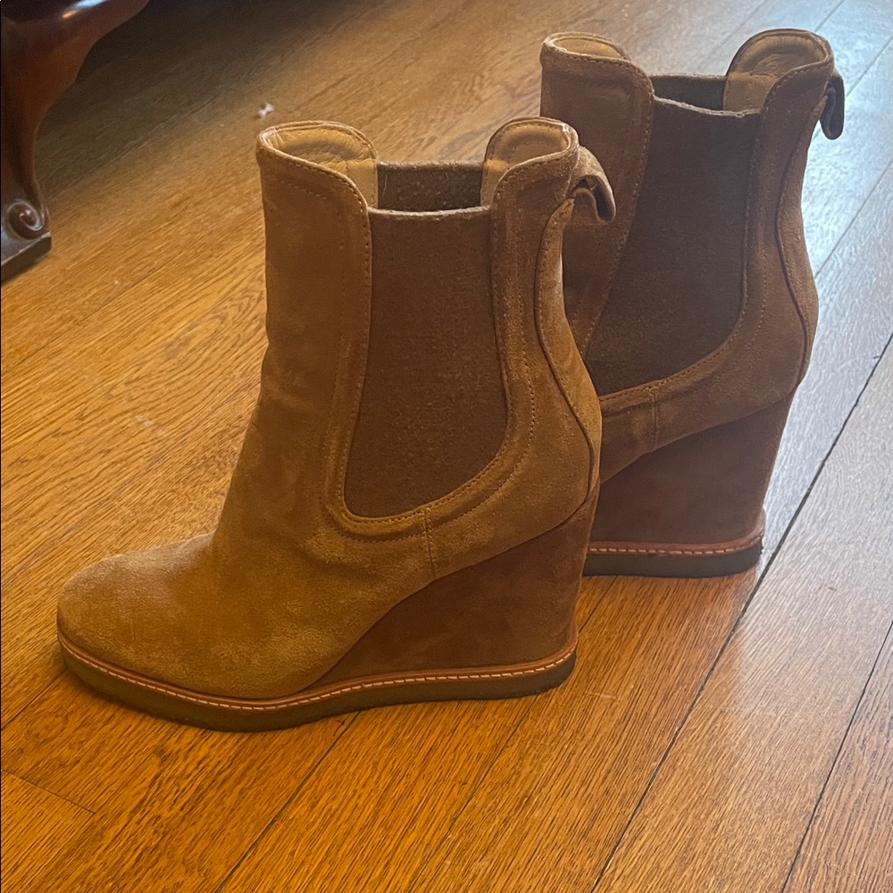 Veronica Beard Tan Suede Wedge Boots
